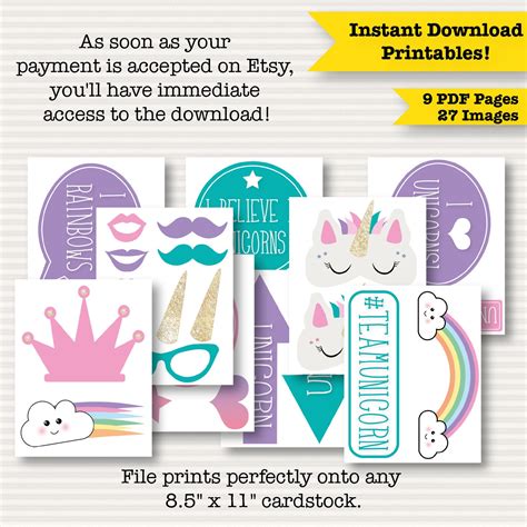 Unicorn Party Printable Photo Booth Props Unicorn Party Etsy