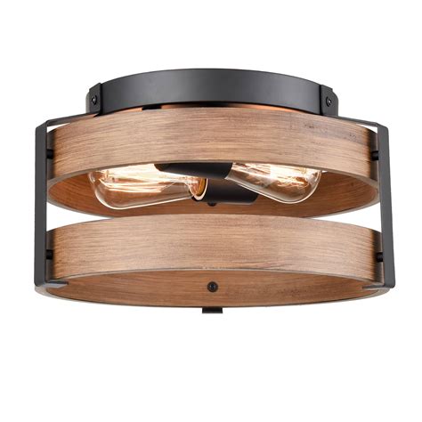 2 Light Metal With Wooden Ceiling Light Fixture Claxy