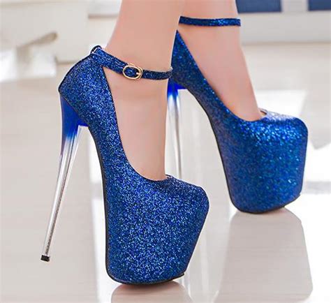 Extreme High Heels 19cm Women Pumps Pointed Toe Leather Wedding Dress Shoes Clear Heels Glitter