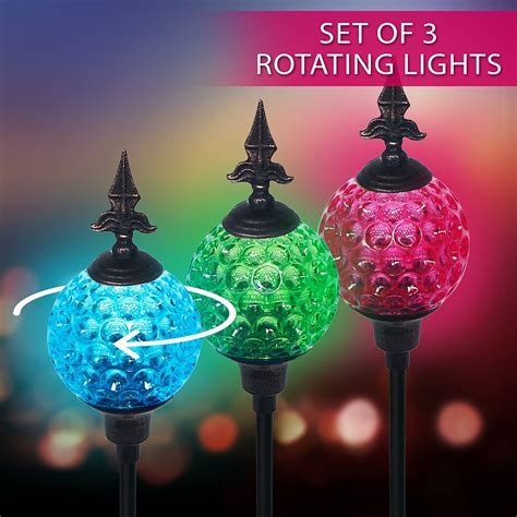 Rotating Crystal Ball Color Changing Solar Garden Led Focus Solar Stake Light Stainless Steel ...