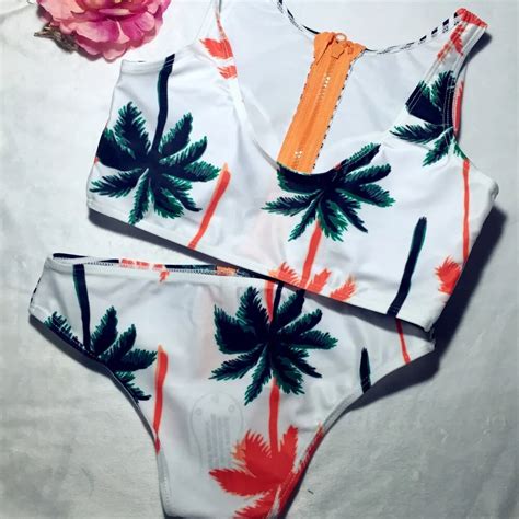 Print Swimwear New Print Palm Tree Women Bikini Set Striped