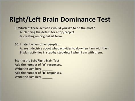 Right And Left Brain Dominant Test