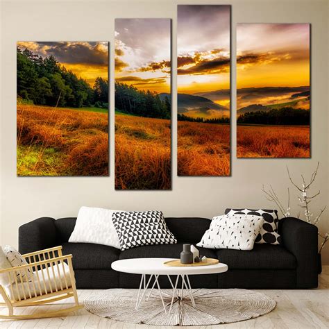 Scenery Horizon Canvas Wall Art Scenic Golden Sunrise Canvas Set Yel