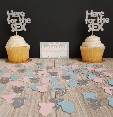 Gender Reveal Cupcake Topper Here For The Sex Reveal Party Etsy