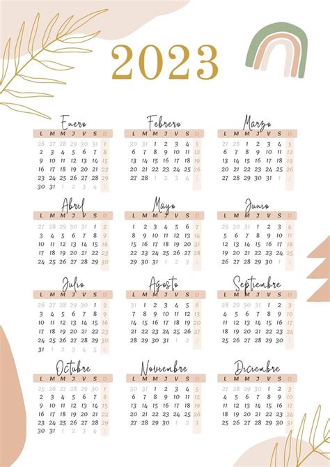 Calendario Anual 2023 Boho Minimalista Nude Templates By Canva