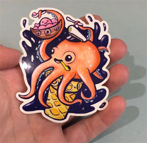 Kraken Octopus Ice Cream Cone Sticker Etsy
