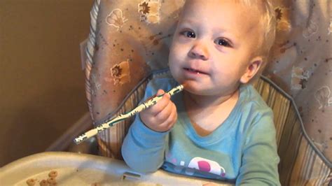 Baby Eating Cheerios With A Pencil Youtube