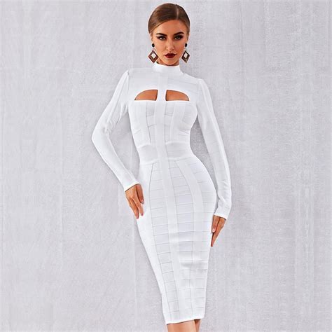 Elegant White Long Sleeve Sheath Bodycon Bandage Dress Uniqistic Com