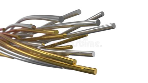 Golden And Silver Twisting Metal Rods 3d Illustration Stock
