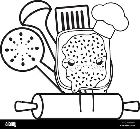 Kitchen Cute Cartoons Utensils Black And White Stock Vector Image And Art