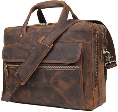 Buffalo Leather Briefcase For Men Business Travel Messenger Bags 156