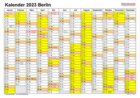Kalender 2023 Mit Feiertagen Berlin