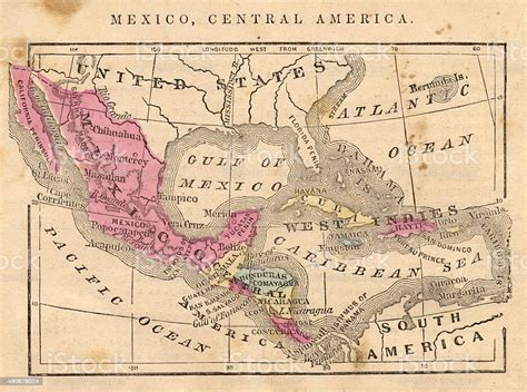 Ilustración De Antiguo Mapa De 1867 México América Central Geografía La