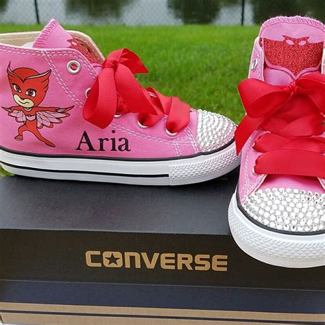 Owlette Converse Bling Crystal Toes Pj Mask Shoes Pink Etsy