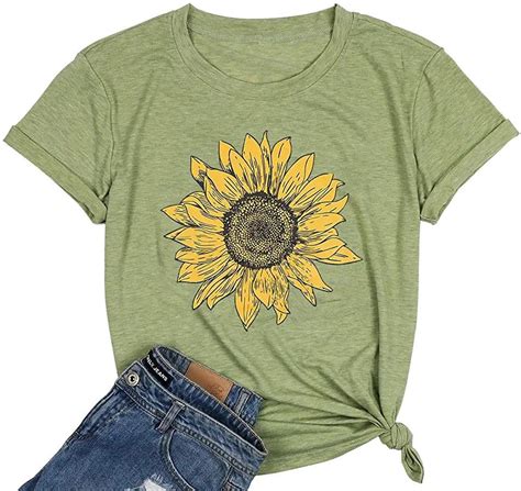Features This Womans T Shirt Has A Cute Sunflower Graphic Printed On