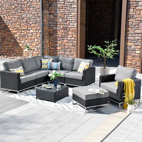 Hooowooo Mille Lacs Black 8 Piece No Assembly Wicker Outdoor Patio