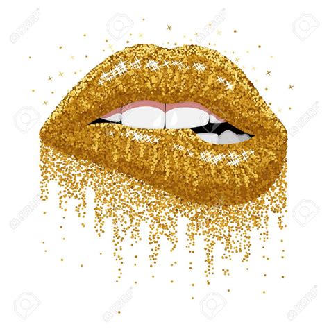 Abstract Glitter Gold Sparkles Open Mouth With Color Paint Flow Glossy