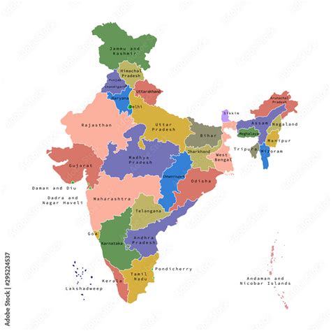 Vector Illustration Of Administrative Division Map Of India Vector Map