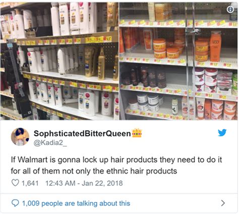 A black woman filed a racial discrimination lawsuit against walmart for segregating hair care products. Walmart locks up black hair products because white people ...