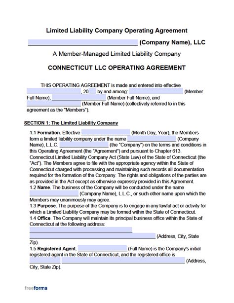 Free Connecticut Multi Member Llc Operating Agreement Form Pdf Word