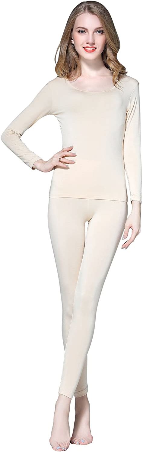 Vinconie Thin Thermal Underwear For Women Long Johns Set Scoop Neck