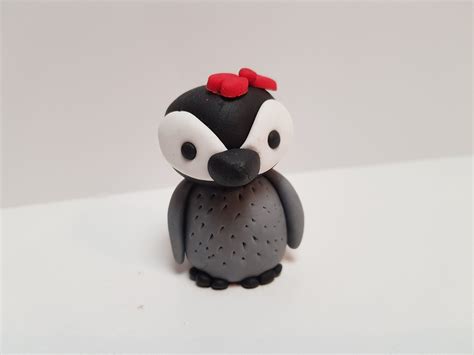 Penguin With Bow Fondant Or Polymer Clay Cake Topper Etsy Polymer