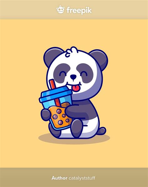 Cute Panda Holding Boba Milk Tea Cartoon Icon Illustration Animal Drink