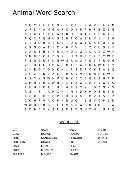 Download Print And Solve This Animal Word Search For