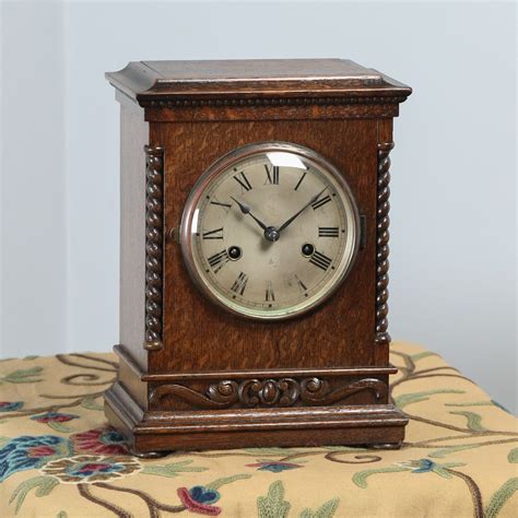 Antique 11½” German Gustav Becker Oak Round Dial Mantel Clock Chiming