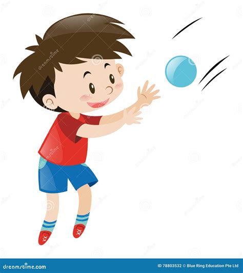 Boy In Red Shirt Catching Blue Ball Stock Vector Illustration Of