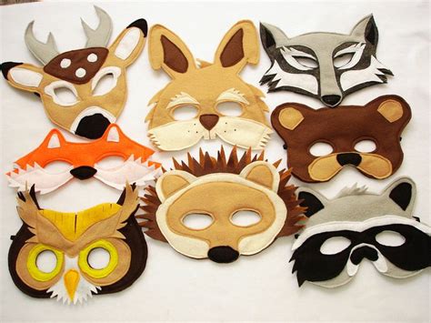 Childrens Woodland Animals Felt Mask Super Combo Of 8 Masks Felt