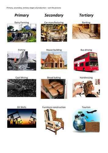 Business studies:primary secondary tertiary industries picture sort by
