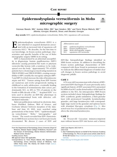 Pdf Epidermodysplasia Verruciformis In Mohs Micrographic Surgery