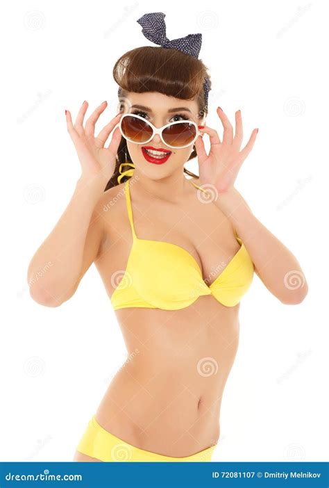 Woman In Bikini With Sunglasses Stock Image Image Of Cheerful Complexion 72081107