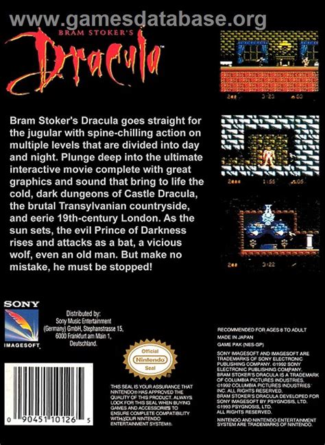 Bram Stoker S Dracula Nintendo Nes Artwork Box Back