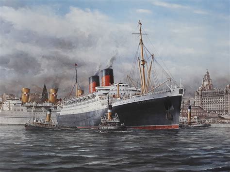 Cunards Mauretania And One Of Cps Empress Liners Off The Pier Head