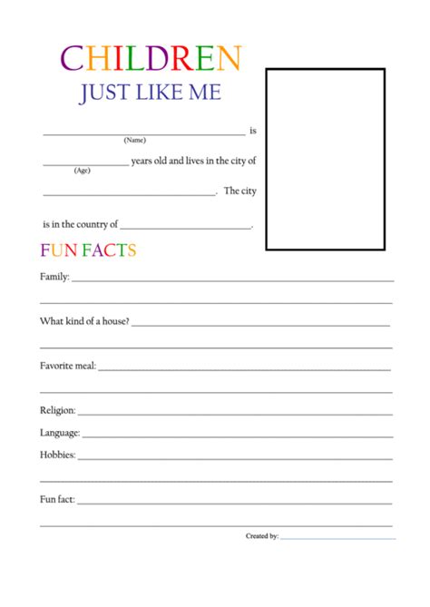 Children Just Like Me Autobiography Template Printable Pdf