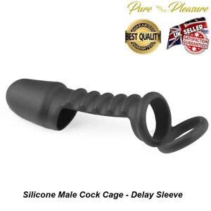Men S Cage Delay Sleeve And Erection Aid Skin Safe Silicone In Black Ebay