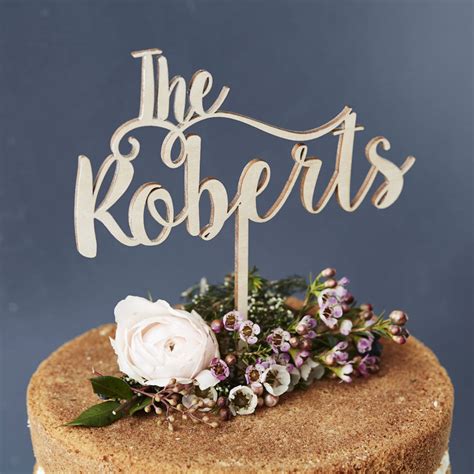 Romantic Personalised Surname Wooden Cake Topper By Sophia Victoria Joy