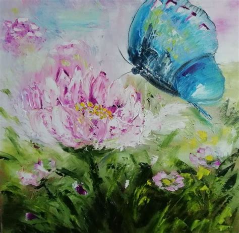 Buy Summer Morning Flower Field Butterfly Original Oil Painting