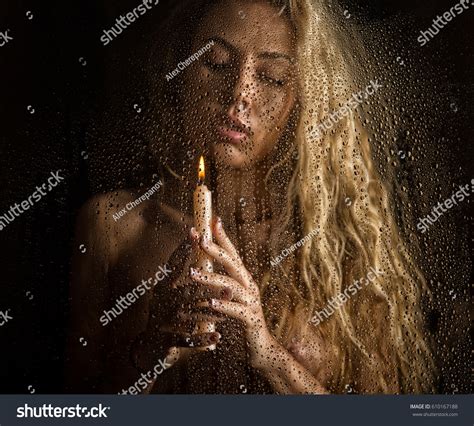 Curly Nude Blonde Woman Candle On Stock Photo 610167188 Shutterstock