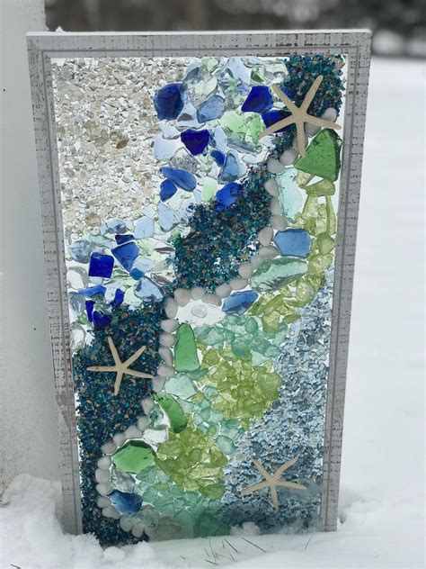 Mosaic Coastal Window Mixed Media Sea Glass Mosaic Glass Art Etsy