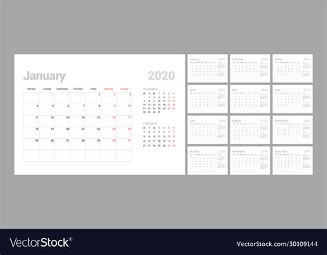 Wall Calendar Template For 2021 Year Planner Vector Image