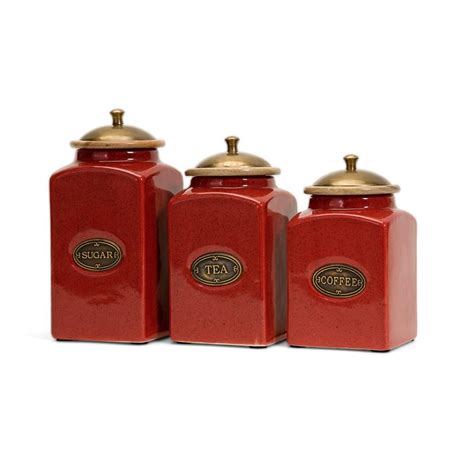 Collectable kitchen canister sets are matching sets, usually between three and five canisters of ascending sizes that will help you store the dry goods that any kitchen you can find canisters in ceramic, metal, and glass. Red Ceramic Canisters - Set of 3 | Ceramic canister set ...