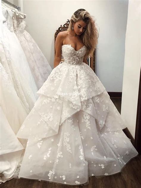 Ball Gown Sweetheart Open Back White Tulle Wedding Dresseslace Bridal