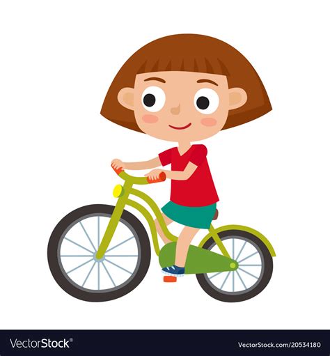 Cartoon Girl Riding A Bike Having Fun Riding Vector Image