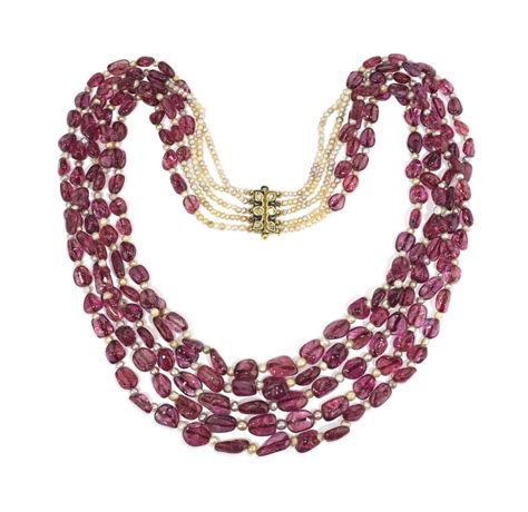 a 19th century indian spinel and pearl necklace spinels 1065 carats natural pearls 144 05