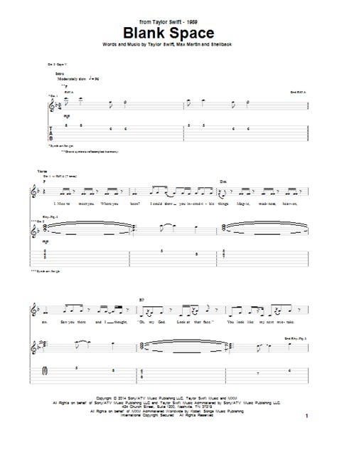 Blank Space By Taylor Swift Guitar Tab Guitar Instructor