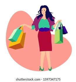 Happy Shopper Female Character Shopping Bags Stock Vector Royalty Free