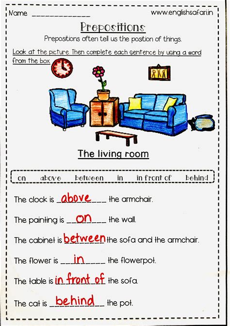 Prepositions Worksheet With Answers